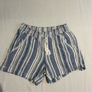 Briggs New York Blue and White Striped Women's Shorts with Drawstring Waist
